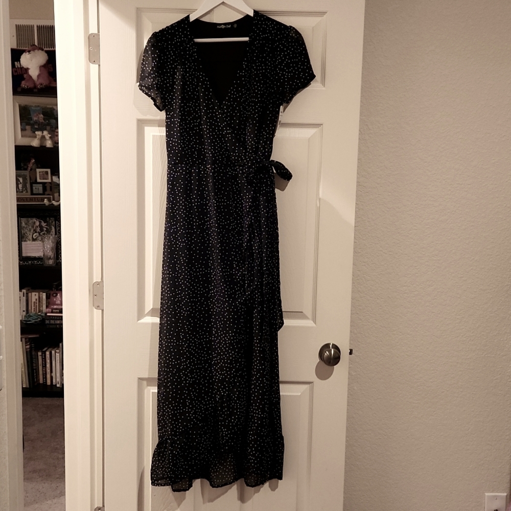 Midnight Doll size 7 black dress wrap with white dots